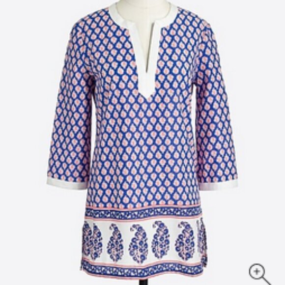J. Crew Factory Tops - NWT J Crew Factory Printed Poplin Tunic Cobalt Blue Floral Top Women's XL E9413